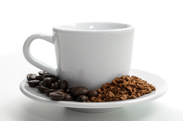 cup of coffee beans on a white background
