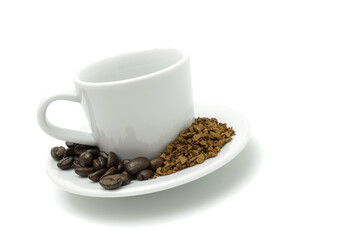 cup of coffee beans on a white background