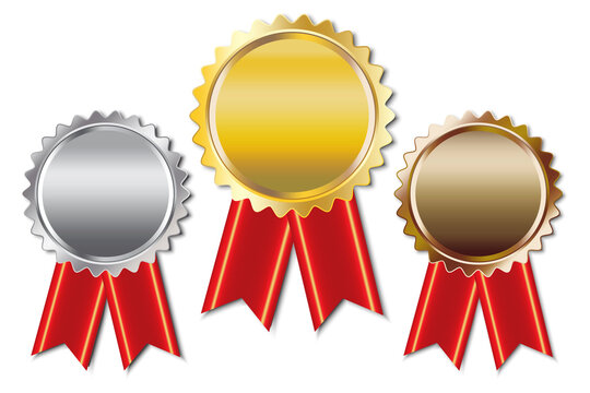 Bronze, silver and gold medal. Blank awards template. Vector prize badge. Stock image.