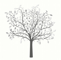 Drawing of a tree with leaves and fruit in vintage style on a notebook sheet