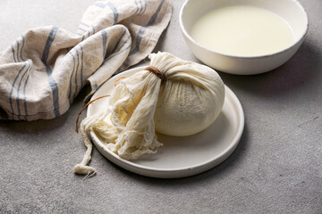 cottage cheese homemade preparation, traditional process of tvorog production from greek yogurt