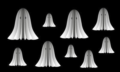 Halloween scarecrows made of paper on a black background