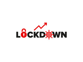 Covid-19 Lockdown Text Logo Vector with Coronavirus Lockdown Icons. Coronavirus Cell Icon, Padlock Icon, Rising Graph Icon. UK to enter 2nd Second National Lockdown