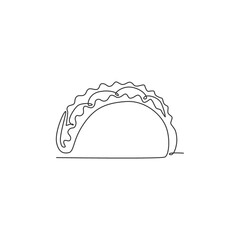 One single line drawing of fresh Mexican taco logo graphic vector illustration. Fast food Mexico cafe menu and restaurant badge concept. Modern continuous line draw design street food logotype