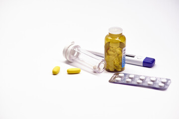 Medication on a clean background homogeneous background, vaccine against the virus.