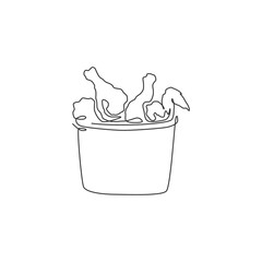 One continuous line drawing hot delicious American fried chickens on basket restaurant logo emblem. Fast food shop logotype template concept. Modern single line draw design vector graphic illustration
