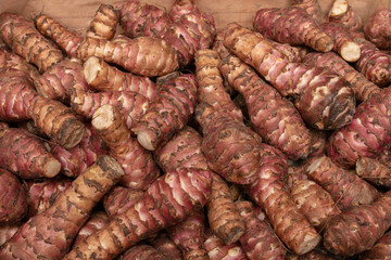 Pile of red Jerusalem artichokes