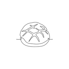 Single continuous line drawing stylized online sweet round bread shop logo label. Emblem bakery store concept. Modern one line draw design vector graphic illustration for cafe or food delivery service