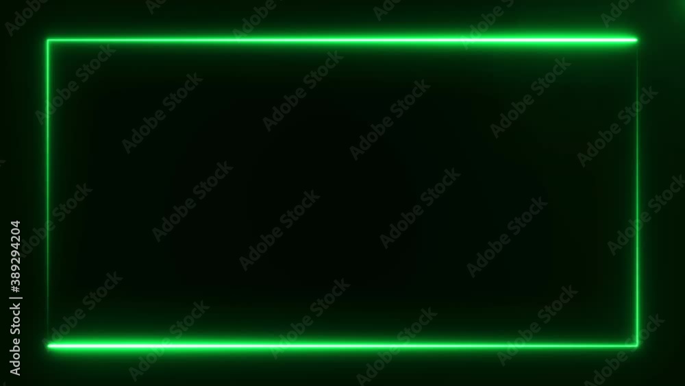 Aufkleber bright green neon lines on black background are forming rectangle frame at the screen border. abstra