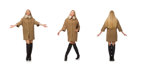 Fototapeta premium Blond hair girl in coat isolated on white