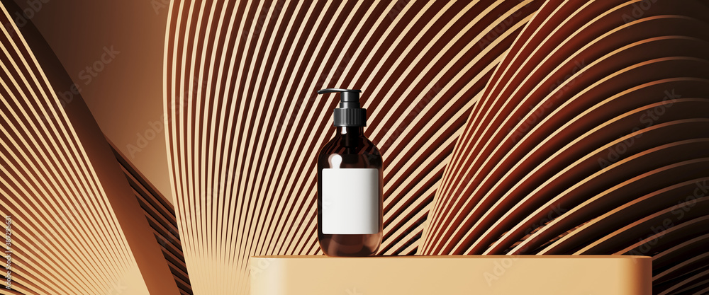 Poster minimal background for branding and product presentation. beige podium with subtle circular geometri