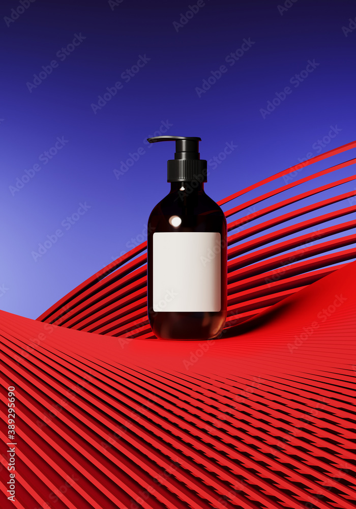 Poster minimal background for branding and product presentation. red podium with subtle circular geometric 