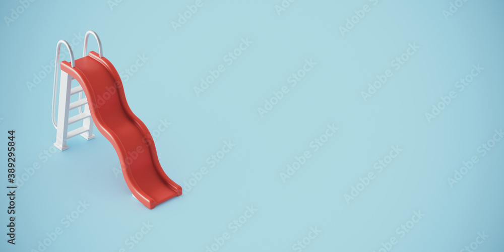 Poster minimal background for learning and education concept. red kid playground slider on blue background.