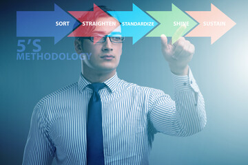 Businessman in 5S workplace organisation concept