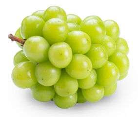 Sweet Green grape with leaves isolated on white, Shine Muscat Grape isolated on white background With clipping path, 
