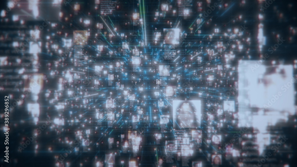 Poster social network people connection greed. big data concept, flood of unrecognizable people connect on 
