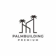 Obraz premium Real estate logo, building with palm