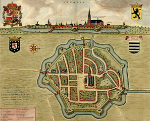 Antique map of Diksmude (Dixmude), Belgium