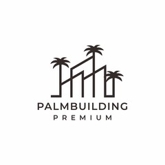 Obraz premium Real estate logo, building with palm