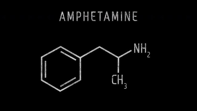 Amphetamine or alpha-methylphenethylamine Molecular Structure Symbol Sketch or Drawing Animation on black background and Green Screen