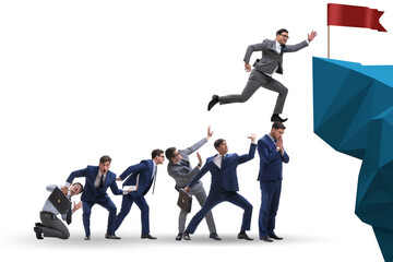 Career progression concept with businessman climbing stairs