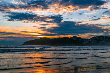Beautiful warm sunset in acapulco's beach