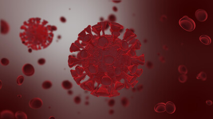Coronavirus 2019-nCov move in blood cell, corona virus concept flu outbreak.  Microscope virus close up 3d rendering video.