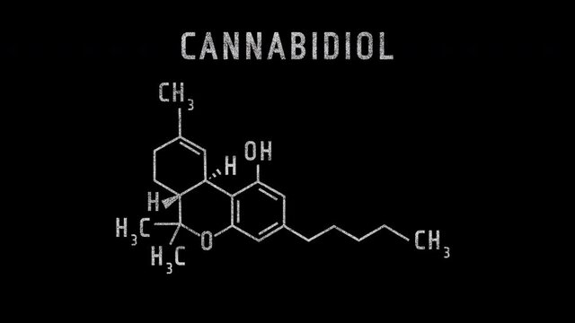 CBD or Cannabidiol Molecular Structure Symbol Sketch or Drawing Animation black background and Green Screen