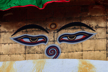 Wisdom eyes of Buddha at Swayambhunath, Kathmandu, Nepal, which is one of the World Heritage Site...