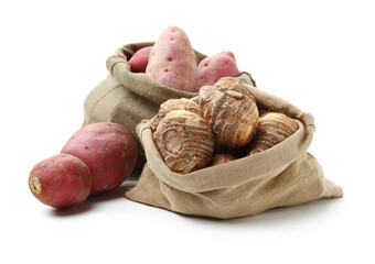 sweet potato and taro on the white background