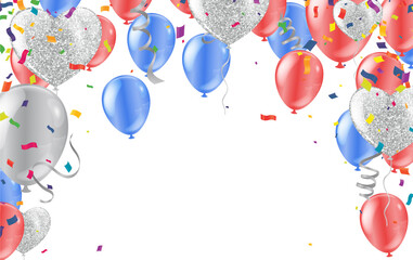 Festive background with balloons red , gold banner happy anniversary