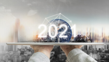 2021 new smart technology, internet of things, big data. Element of this image are furnished by NASA