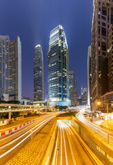 Fototapeta na wymiar night view of cityscape with car trail, Central business district, Hong Kong