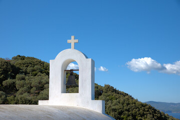 orthodox church with modern design on the island of Skiathos, Greece