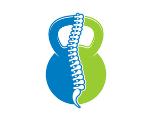 Healthy spine with fitness kettle bell shape