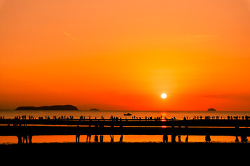 Naklejka na ściany i meble Sunset at a popular tourist destination in Mitoyo City, Kagawa Prefecture, Shikoku, Japan