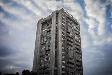 Selective blur on a High rise building from Novi Beograd, in Belgrade, Serbia, a traditional...