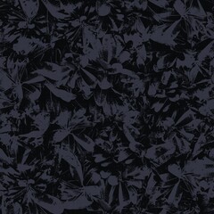Dark moody almost black leaf seamless pattern. High quality illustration. Deep mysterious distant and faded leaf foliage design. Luxurious shadow surface pattern design for interiors or backgrounds.
