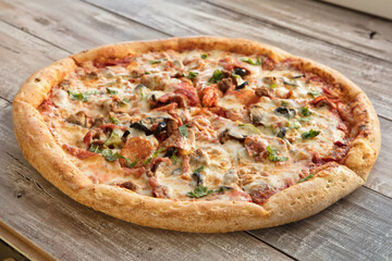 Pizza On A Wooden Table