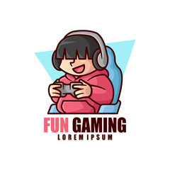HAPPY BOY PLAYING VIDEO GAME MASCOT LOGO