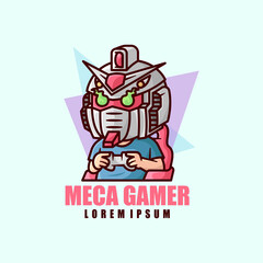 A BOY WEARING ROBOT HEAD COSTUME PLAYING VIDEO GAME MASCOT LOGO