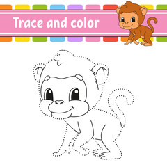 Trace and color. Coloring page for kids. Handwriting practice. Education developing worksheet. Activity page. Game for toddlers. Isolated vector illustration. Cartoon style.