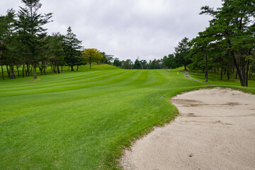 Golf Course with beautiful green field. Golf course with a rich green turf beautiful scenery.