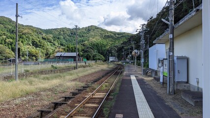 Small stations and railroad tracks in Japan