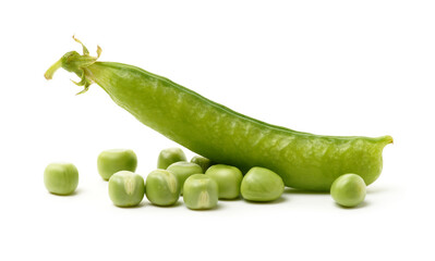 Fresh peas isolated on white background
