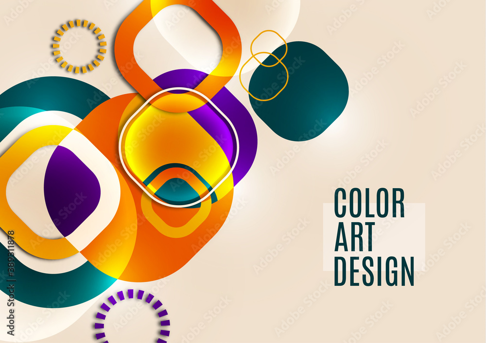 Poster overlapping round squares form a geometric abstract background composition. design template for wall