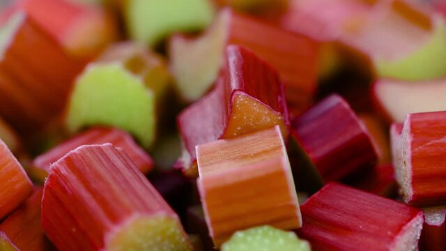 Chopped Rhubarb on a rotating plate (seamless loopable)