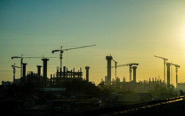 Construction Site in The Morning with a lot of cranes