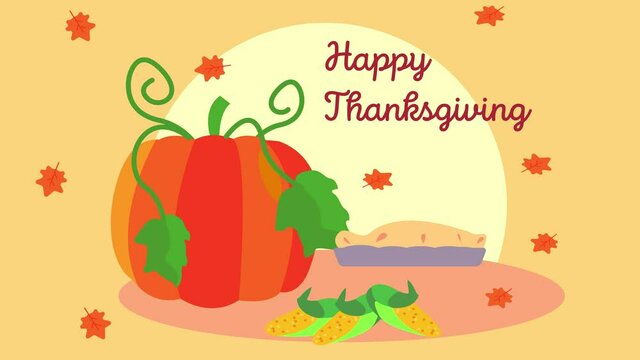 Happy thanksgiving text with pumpkin and pie