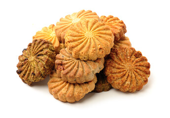 Cookies made of whole grain cereals on a white background 